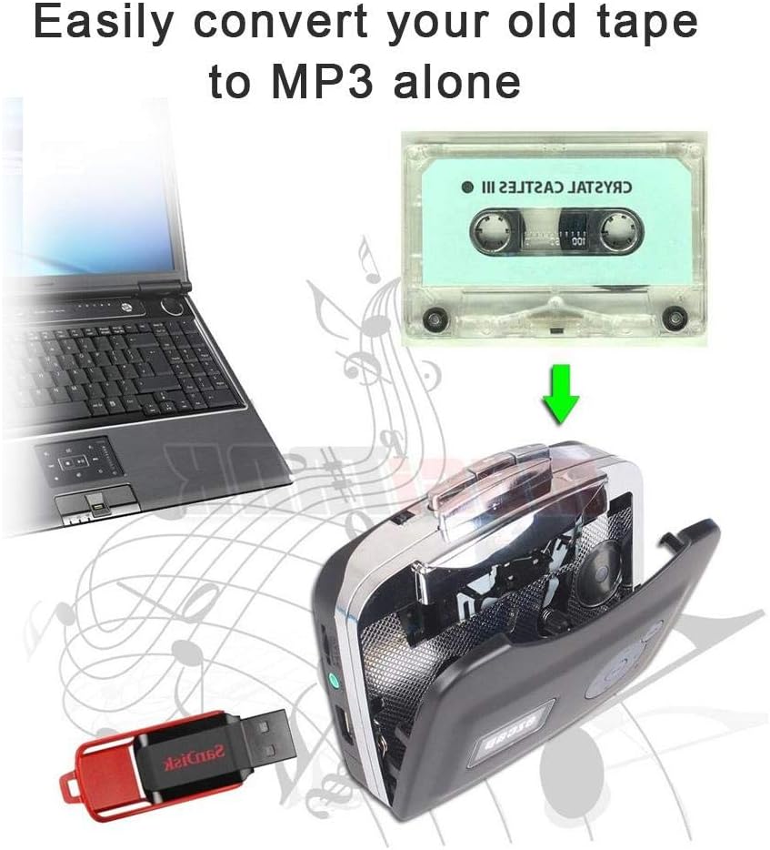 Convertidor de casete a MP3, casete USB estéreo cinta digital MP3 con auriculares, reproductor de cassette portátil, convertidor de cinta de casete