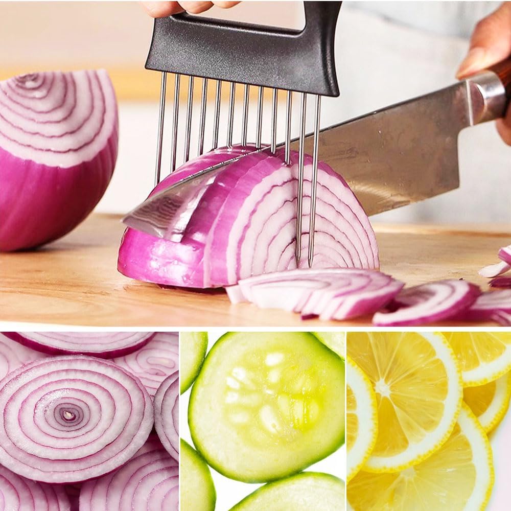 Soporte de cebolla para rebanar, soporte de rodajas de cebolla de acero inoxidable actualizado 2024 cortador de verduras cortador de verduras,
