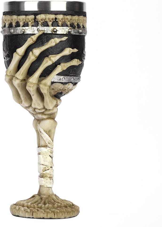 Copa de vino con diseño de calavera de 7 onzas, diseño de esqueleto medieval, copa de cáliz de vino, globo gótico de sacrificio de acero inoxidable,