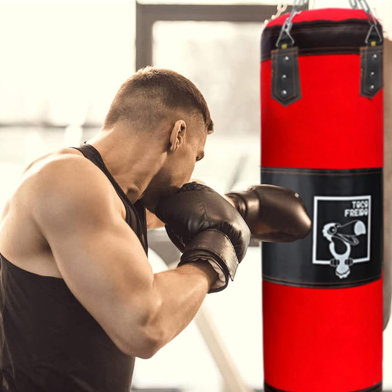 TOCO FREIDO Juego de saco de boxeo pesado sin relleno para adultos y niños, juego de kickboxing con gancho de techo, cadena de acero, bolsa pesada
