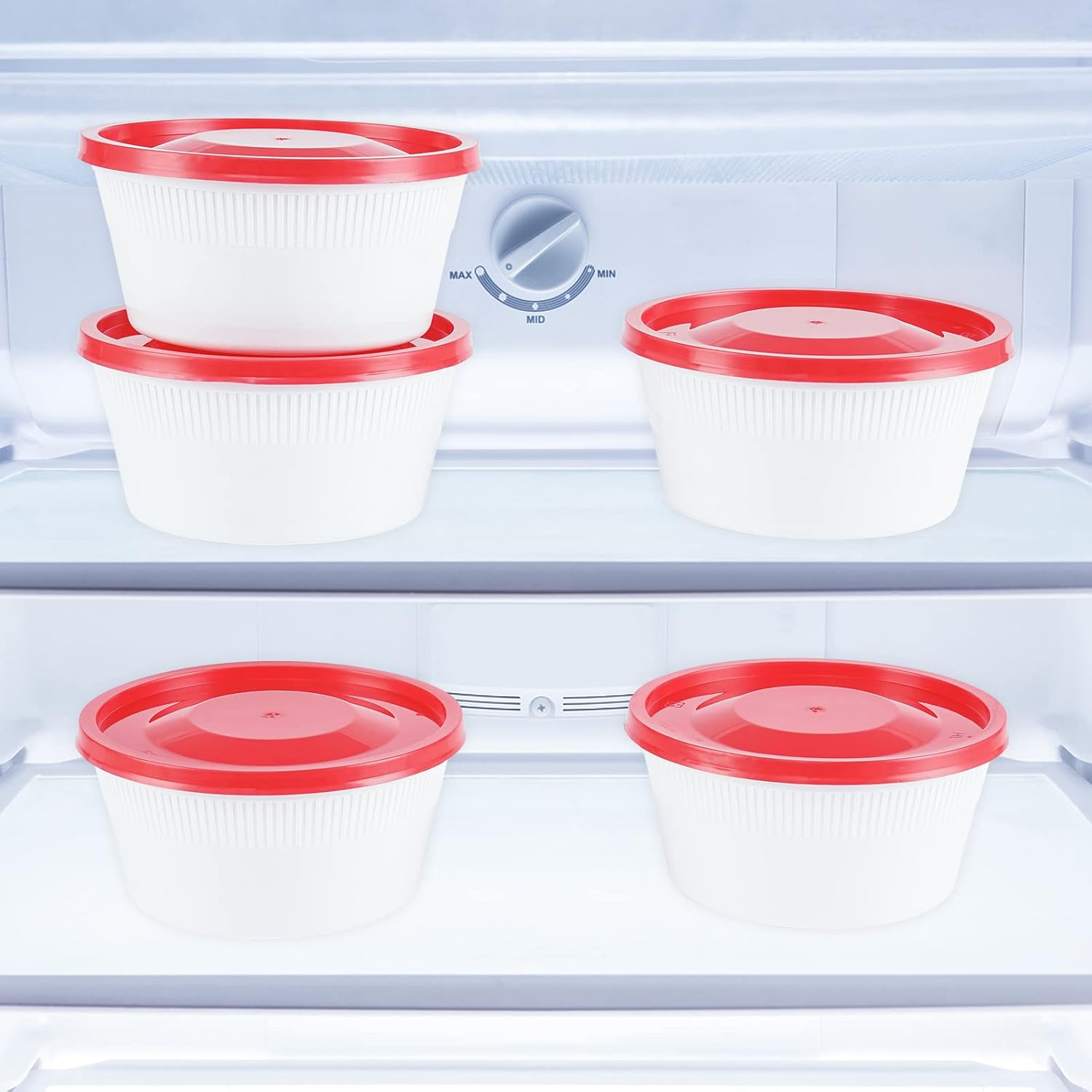 Juego de 50 cuencos de plástico desechables de 12 onzas, recipientes redondos de almacenamiento de alimentos blancos con tapas a prueba de fugas,
