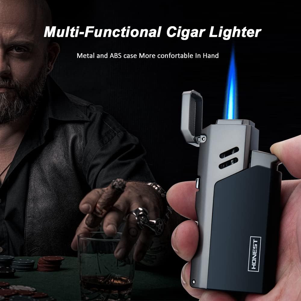PROMISE Encendedor de cigarrillos Jet Torch Power Flame Encendedor de llama Jetflame, encendedor de puros ajustable de butano recargable para puerta