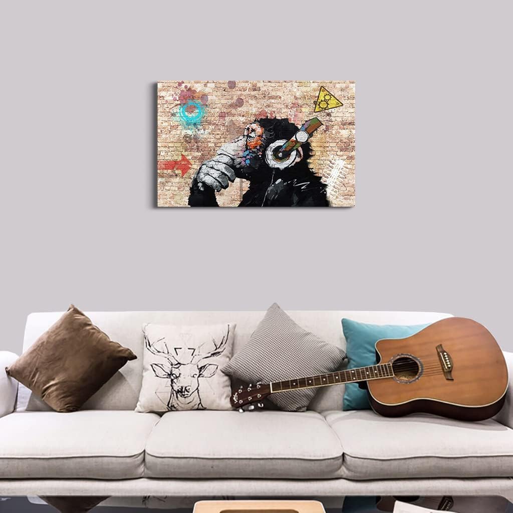 Lienzo decorativo de pared de graffiti, Banksy, impresión artística de monos pensantes con auriculares, pintura artística de arte pop Street