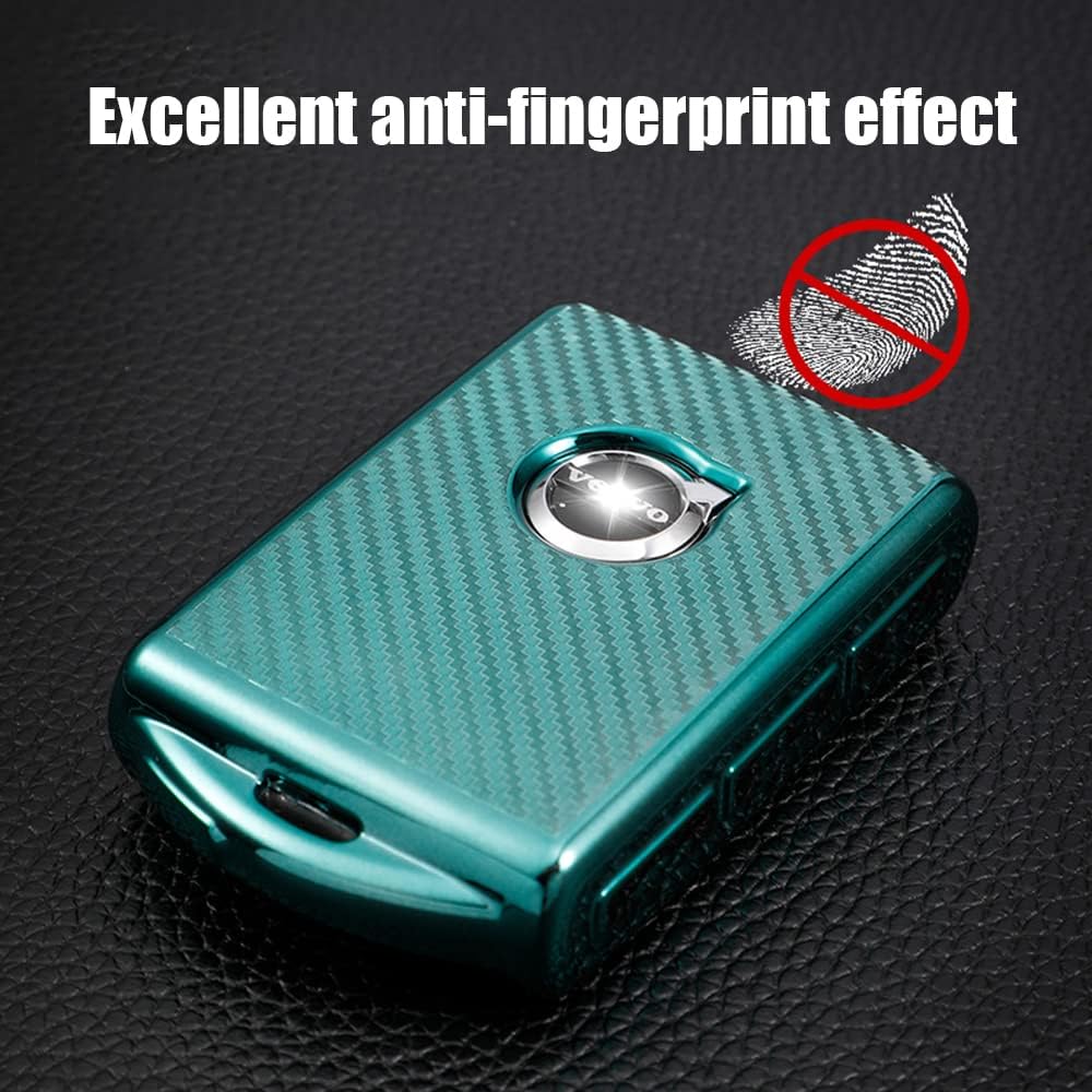 HIBEYO Funda para llavero de automóvil con textura de fibra de carbono de TPU para Volvo XC90 XC60 XC40 S60 S90 V90 V60 Polestar 1 T5 T6 Funda para