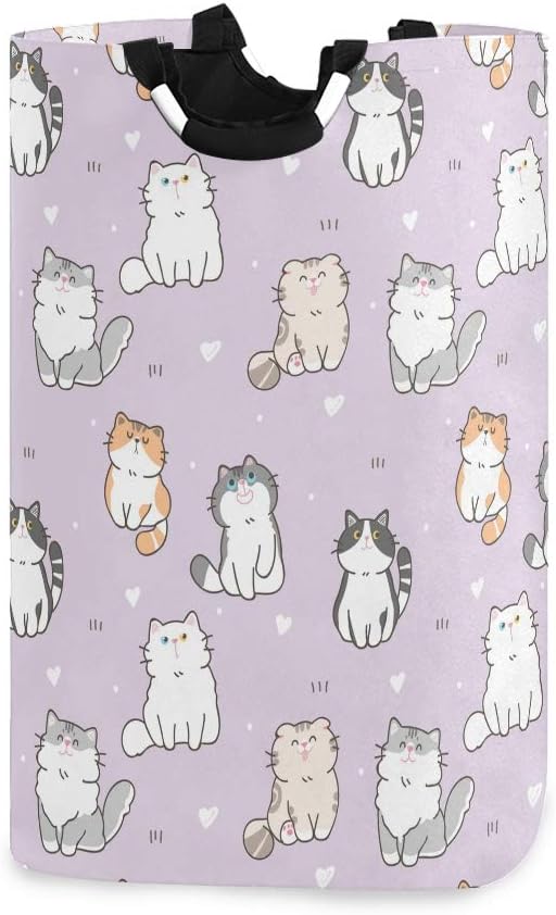 Qilmy Cesta de lavandería plegable para gatos, color morado, grande, con asa, para dormitorio, baño, habitación de los niños