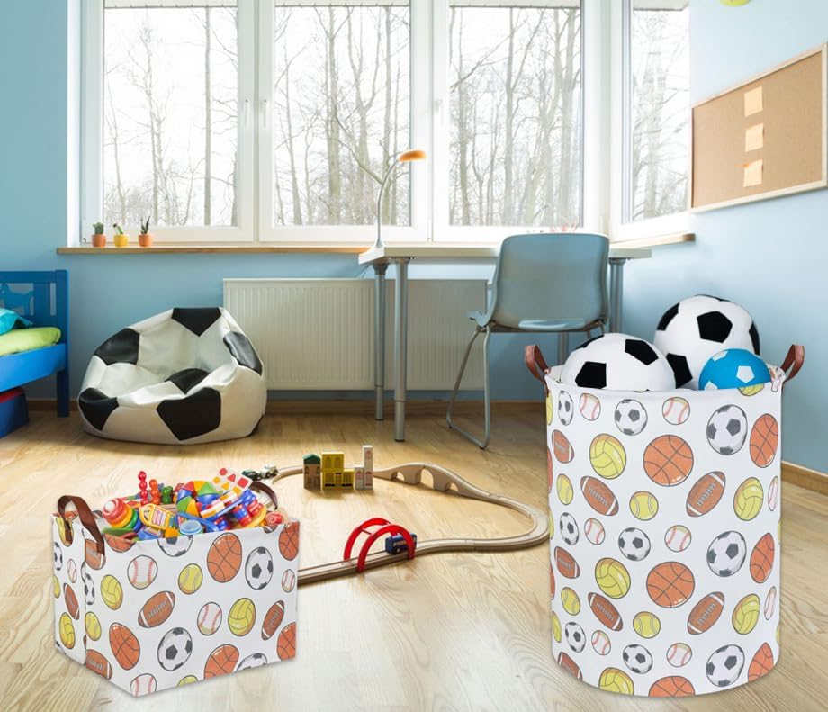 TIBAOLOVER Cesta deportiva para ropa sucia para niños, canasta de baloncesto, fútbol, lavandería, organizador de juguetes, cesta para bebé,