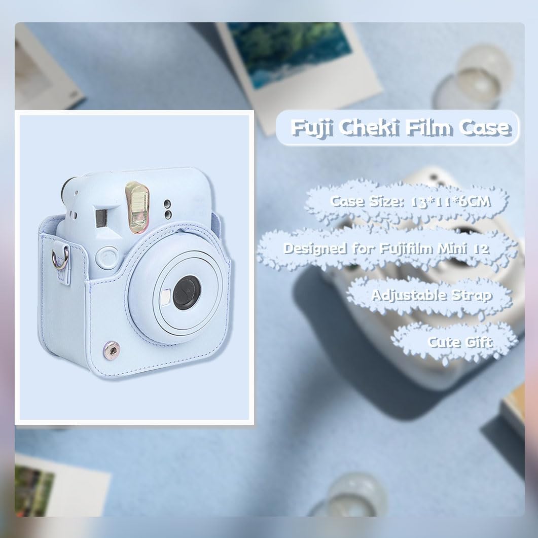 Gugxiom Funda para cámara Fuji Cheki Film Mini 12, funda Cheki de piel sintética con correa para el hombro, funda de película Cheki Mini 12 Cheki,