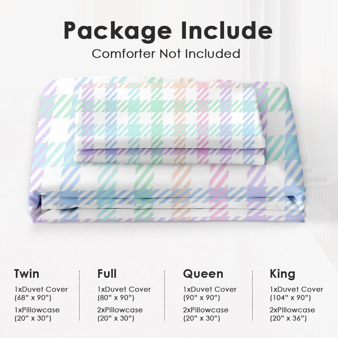 Juego de funda de edredón, juego de ropa de cama a cuadros de arcoíris dulce a cuadros para niños y adultos, decoración de dormitorio colorido de