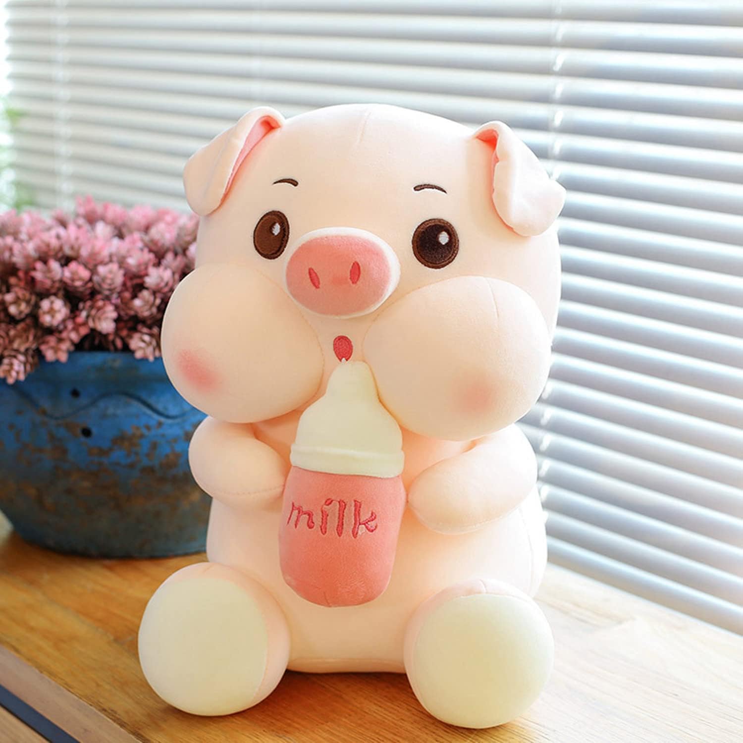 Juguete de peluche de cerdo de 13.7 pulgadas, linda almohada de cerdo con botella de leche de peluche de cerdo para abrazar, regalos para niños,