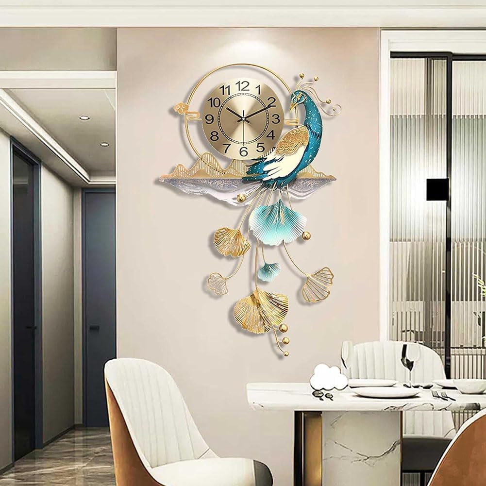 Peacock Wall Clock, Decorative Clock, Creative Modern Decoration Clock for Living Room Clock, Silent Wall Watch Quartz 82 * 50cm(32.2 * 19.6inch)