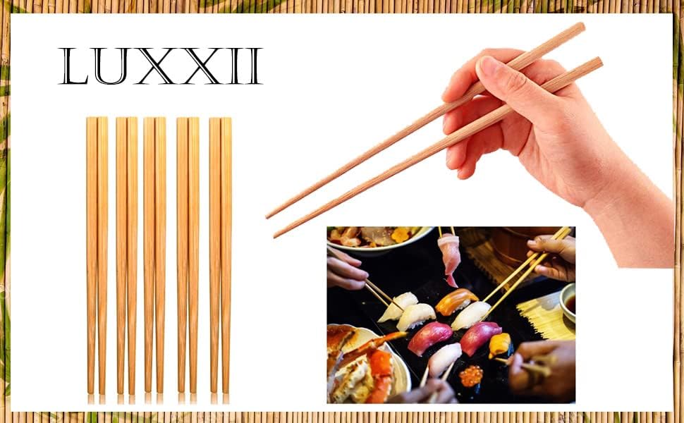 Juego de palillos de madera de bambú chino natural de 9.5 pulgadas, reutilizables, estilo clásico, palillos de madera (5 pares)