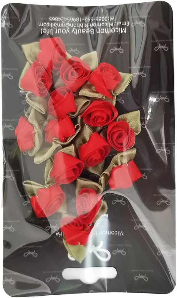 Micomon Mini lazos de cinta para manualidades, mini rosas, cinta de flores para manualidades, adorno artificial, apliques de costura para bricolaje