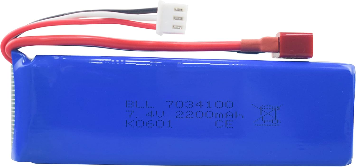 Fytoo Batería de litio de 2 piezas de 7.4 V 2200 mAh con cargador 2 en 1 para WLtoys K949 10428 10428-A L202 RC de control remoto de alta velocidad