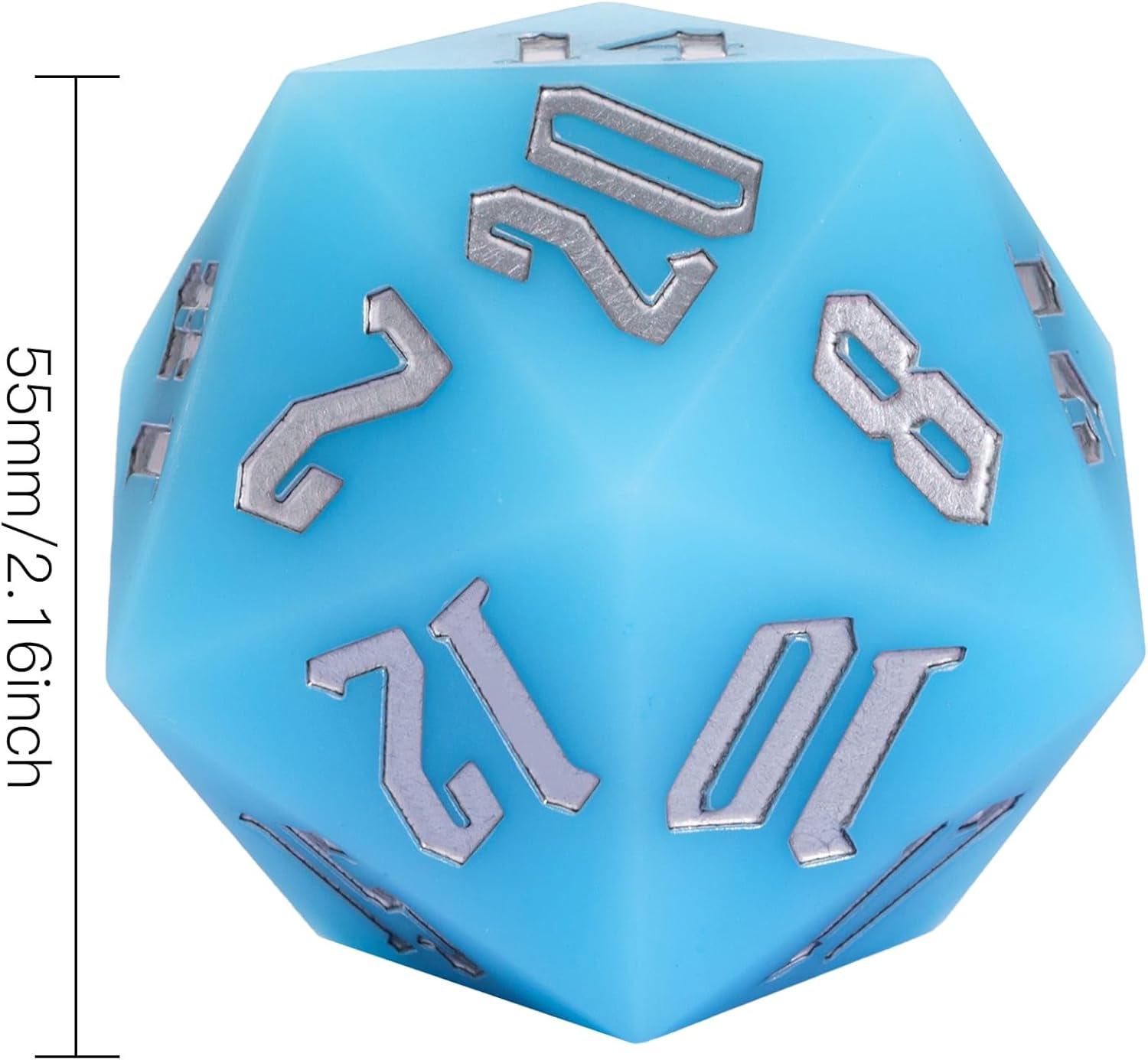 Dados D20 de silicona D20 de 2.165 in, grandes que brillan en la oscuridad D20 individuales de 20 caras, dados poliédricos gigantes D20 con caja de