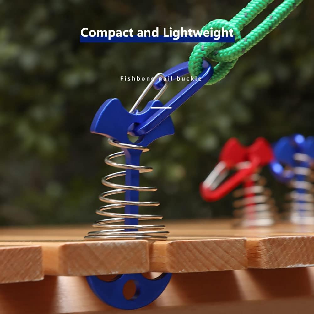 Fishbone – Estacas de anclaje para cubierta con mosquetones, estacas de aluminio para tienda de campaña con hebilla de resorte, estacas de tienda de
