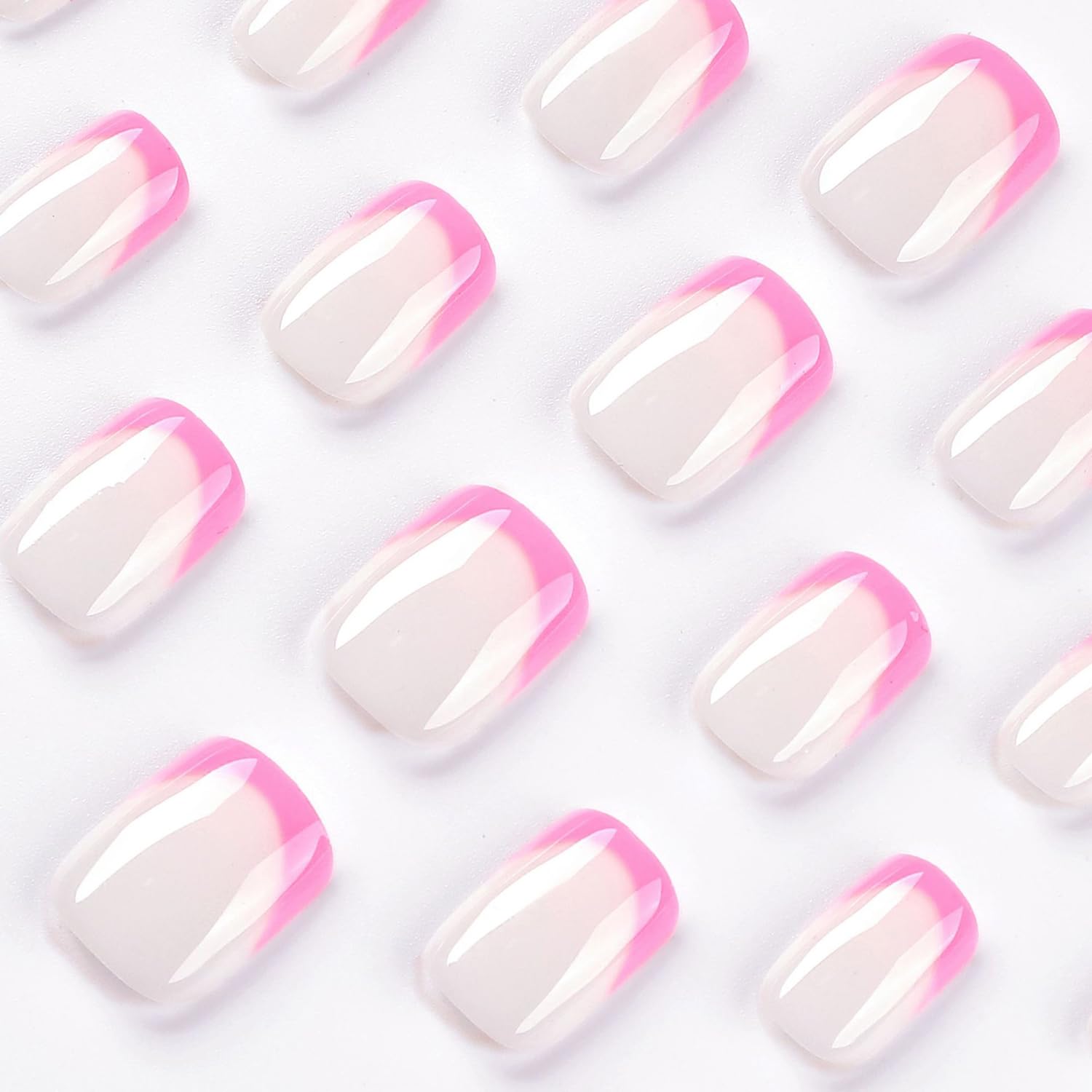 24 piezas de uñas postizas cortas cuadradas nude, uñas postizas brillantes de cobertura completa, uñas adhesivas de punta francesa rosa, uñas