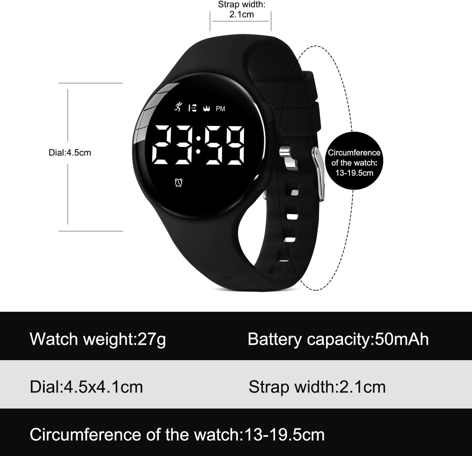 NN BEN NEVIS Reloj digital para niños y niñas, reloj deportivo con rastreador de fitness, reloj despertador, cronómetro, sin aplicación y resistente