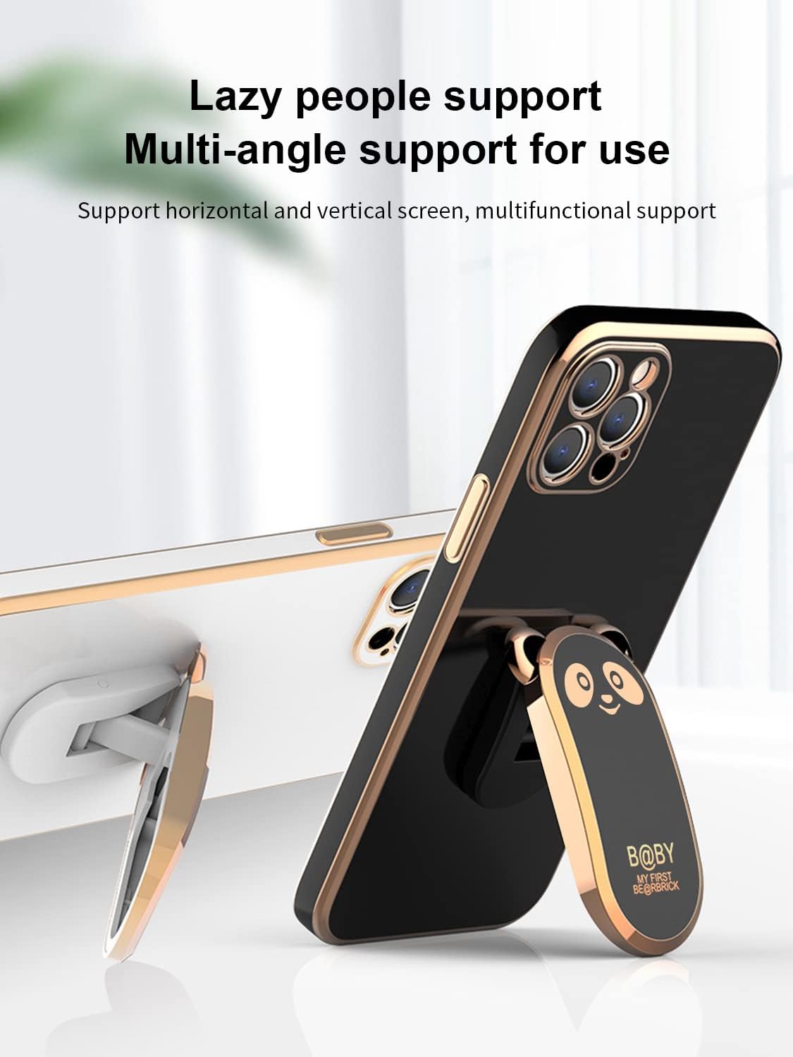 SINQERISHT Funda compatible con Samsung Galaxy A52 Carcasas con revestimiento 6D Panda Hidden Kickstand y protector de lente de cámara TPU cubierta