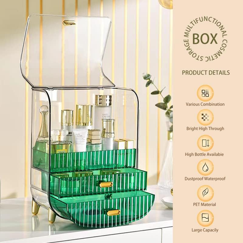 Organizador de maquillaje, caja de almacenamiento de cosméticos transparente con tapa y cajones, vitrinas de acrílico transparente para el cuidado