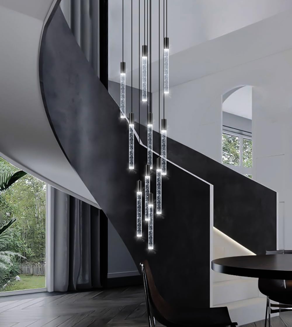 Lámparas LED para sala de estar, lámpara colgante moderno, escalera lamparas entrada, vestíbulo, iluminación dimmale lámpara negra