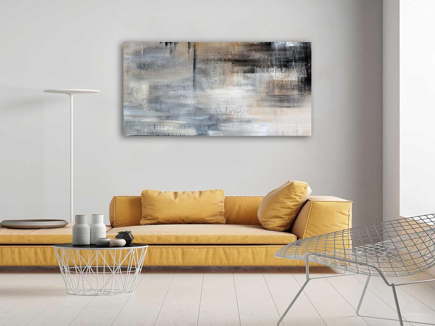 Jiuqinghua Impresiones en lienzo abstractas para decoración de pared, imagen grande, 1 panel, color gris y marrón, pintura de fondo abstracto para