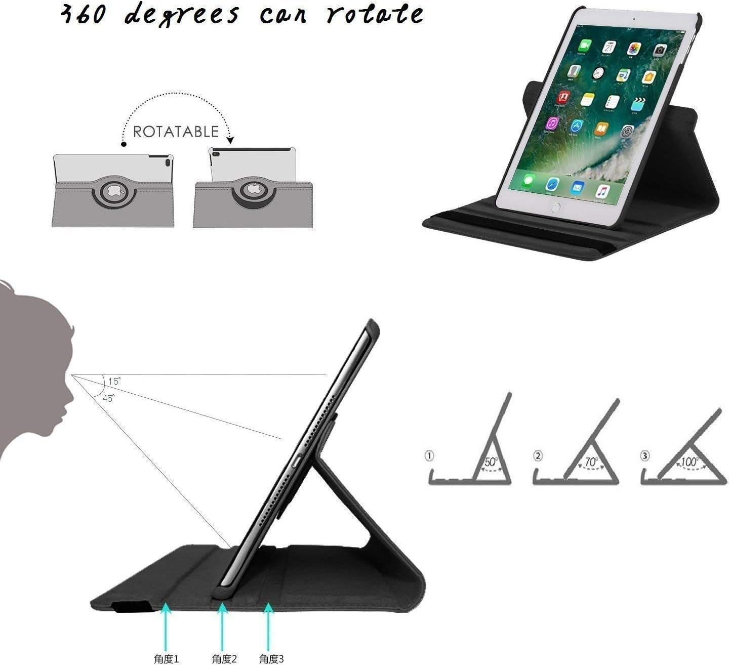 Funda para iPad Air (3 generación) de 10.5 pulgadas 2019  iPad Pro de 10.5 pulgadas 2017, soporte giratorio de 360 grados, funda protectora