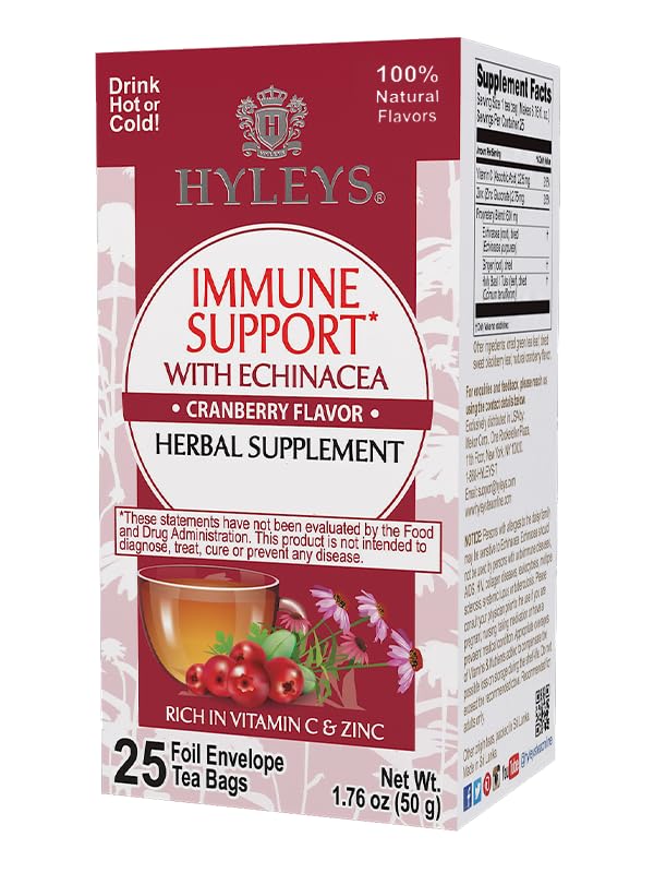 Hyleys – Té de inmunidad con sabor a arándano y equinácea, 25 bolsas de té (paquete de 1), apoya tu sistema inmunológico