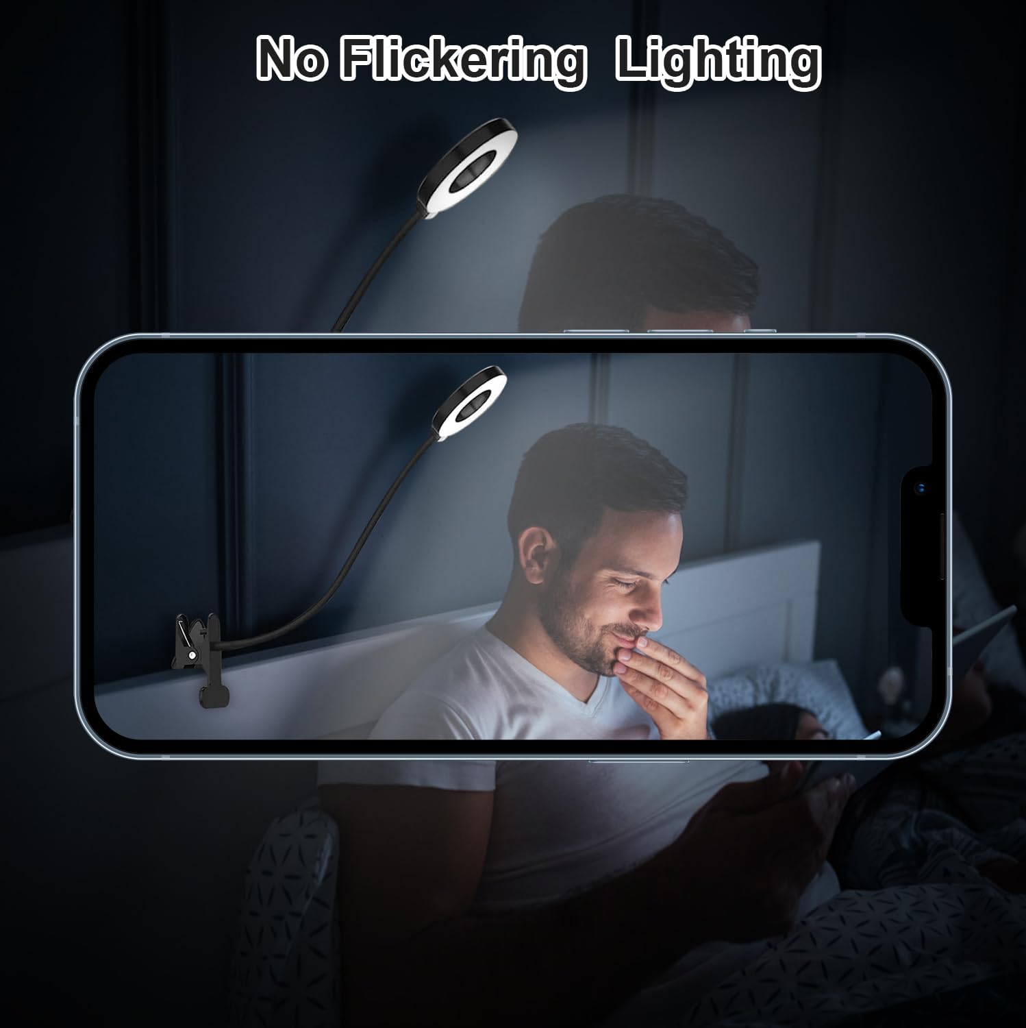 Miady Paquete de 2 lámparas LED con clip para leer en la cama, luces de lectura recargables, 3 modos de color con 10 niveles de brillo, cuello de