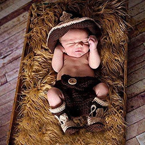 Pinbo Newborn baby Crochet Photo Prop Cowboy Set Hat Boots Diaper Cover Costume