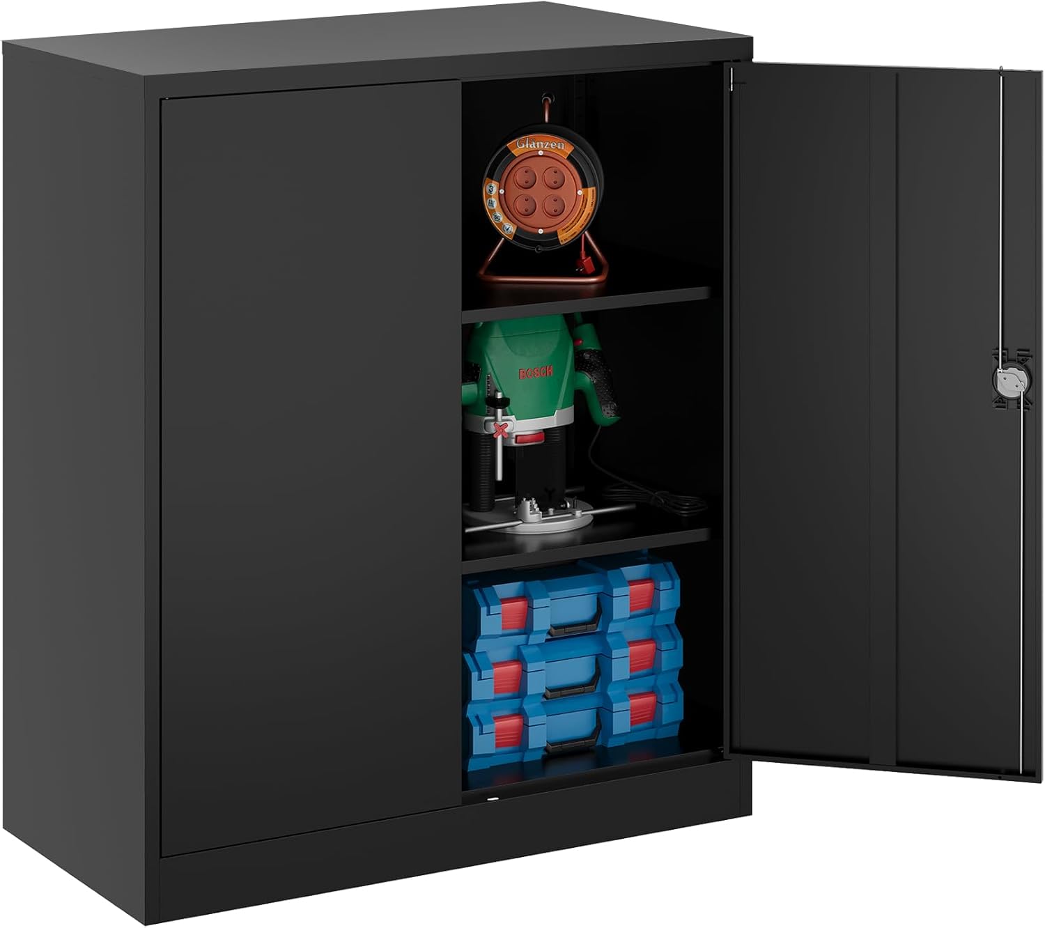 Gabinete de almacenamiento de metal, gabinete de herramientas de bloqueo de 36 pulgadas con 2 puertas y estantes ajustables, pequeño gabinete de