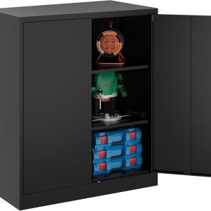 Gabinete de almacenamiento de metal, gabinete de herramientas de bloqueo de 36 pulgadas con 2 puertas y estantes ajustables, pequeño gabinete de Gabinete de almacenamiento de metal, gabinete de herramientas de bloqueo de 36 pulgadas con 2 puertas y estantes ajustables, pequeño gabinete de