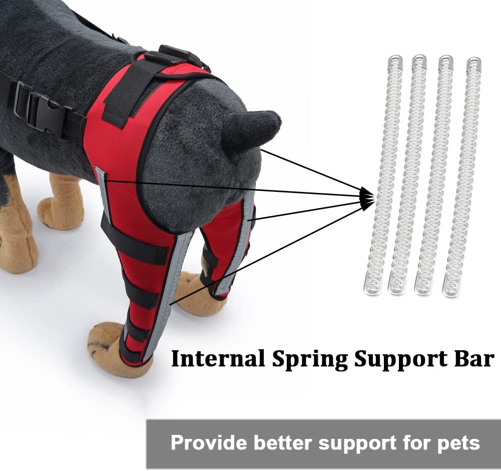 Rodillera ajustable para perro con doble pierna trasera con bisagras de metal soporte flexible y cinturones de seguridad reflectantes, soporte para