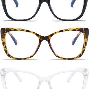 prtcslwd Gafas de lectura para mujer, paquete de 3 lentes de bloqueo de luz azul de gran tamaño con ojo de gato +1.25 prtcslwd Gafas de lectura para mujer, paquete de 3 lentes de bloqueo de luz azul de gran tamaño con ojo de gato +1.25