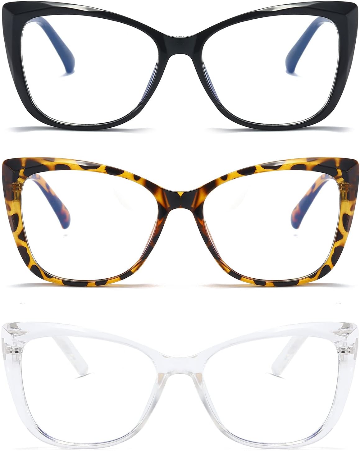 prtcslwd Gafas de lectura para mujer, paquete de 3 lentes de bloqueo de luz azul de gran tamaño con ojo de gato +1.25