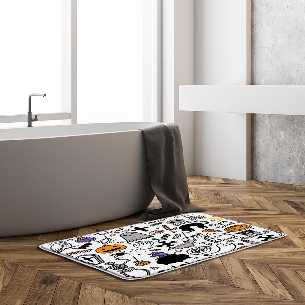 ZSSEZS Tapete de baño de Halloween, calabaza, gato negro, bruja, calavera, fantasma, alquimia, gótico, divertido dibujo animado, escoba de