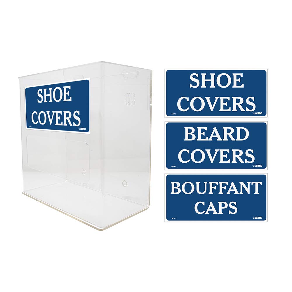 NMC ACD – Dispensador de cubierta  12 pulgadas x 11.75 pulgadas x 6 pulgadas. Soporte acrílico transparente para gorras bouffant, fundas para barba,