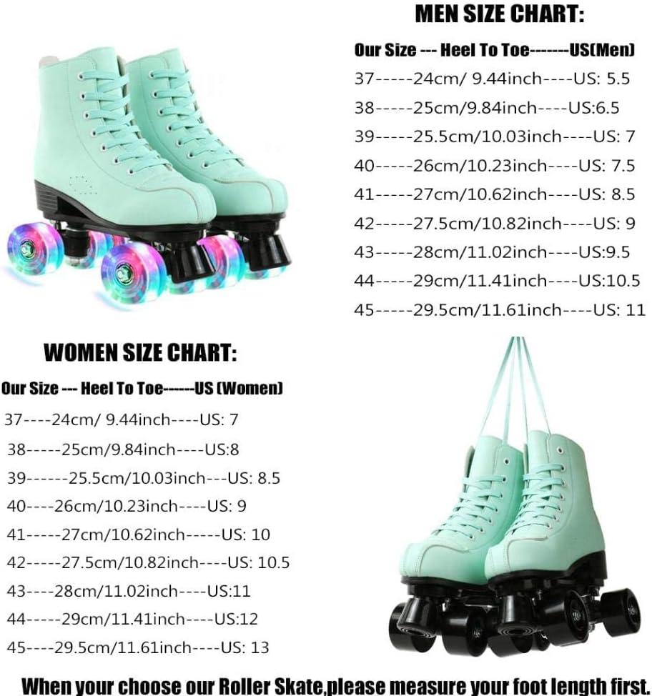 XUDREZ Patines de ruedas para mujeres y hombres, brillantes, de doble fila, cuatro ruedas, patines para mujer con bolsa de zapatos
