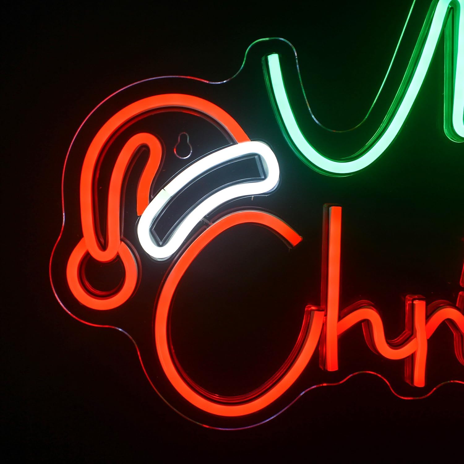 Lucunstar Letrero de neón verde de Feliz Navidad, letreros de neón para decoración de pared, luz LED de sombrero de Navidad con tablero acrílico,