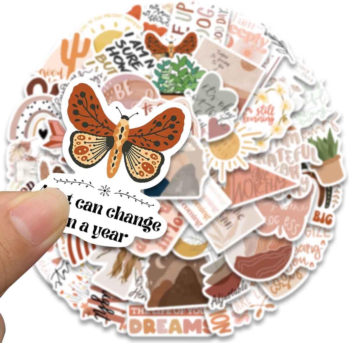 Calcomanías inspiradoras vintage, 50 unidades, calcomanías estéticas motivacionales bohemias para mujeres, adultos, niños, adolescentes, profesores,