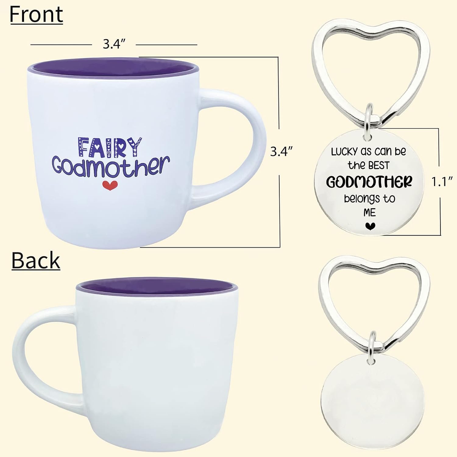 Taza de cerámica para madrina de 11 onzas, llavero de madrina, regalos para madrina de parte del ahijado, taza de café, regalo de hada madrina,