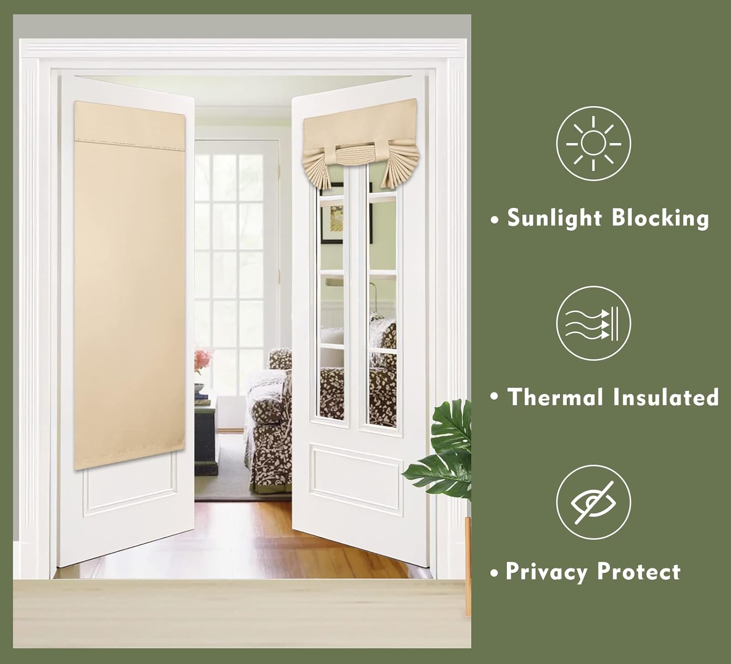 PI Cortina opaca para puerta, privacidad con aislamiento térmico, cortina de puerta francesa para puerta de cristal, aula, puerta corredera, cortina