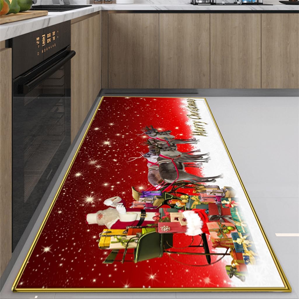 Alfombra de Navidad de 23 x 70 pulgadas, antideslizante, lavable, tapete decorativo de Navidad para sala de estar, dormitorio, baño, lavandería,