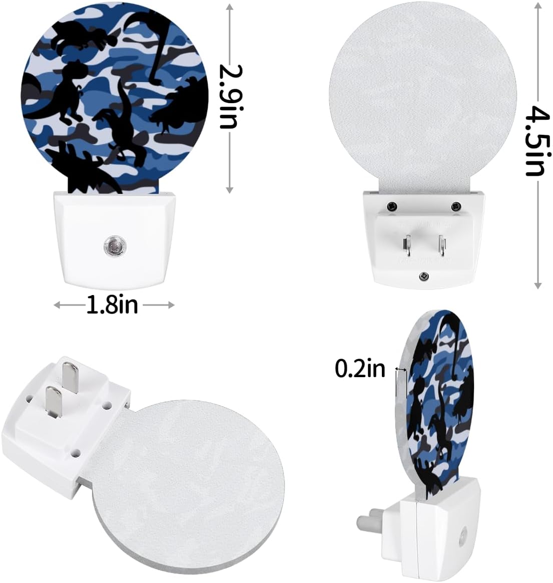 Juego de 2 luces nocturnas de dinosaurio de camuflaje para enchufar a la pared, con sensor automático del anochecer al amanecer, lámparas LED de