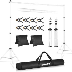 EMART Soporte de fondo ajustable de 10 x 7 pies (ancho x alto) para estudio fotográfico con 2 barras transversales, 8 abrazaderas de telón de fondo, EMART Soporte de fondo ajustable de 10 x 7 pies (ancho x alto) para estudio fotográfico con 2 barras transversales, 8 abrazaderas de telón de fondo,