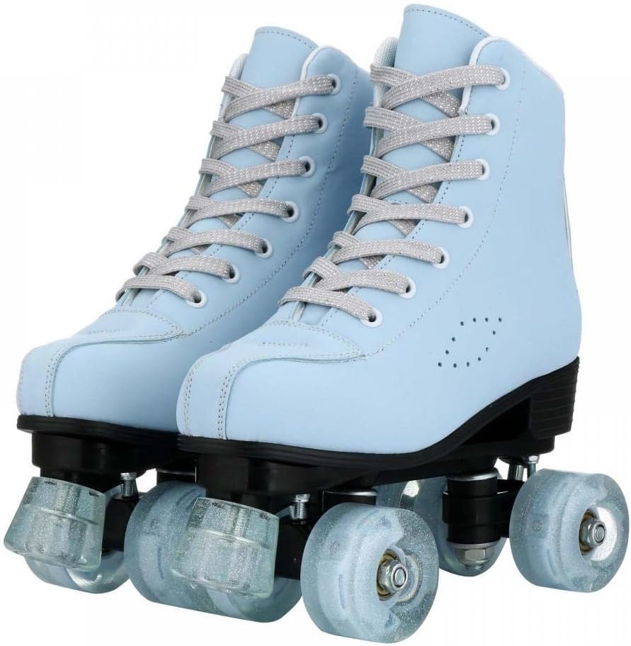 YYW Patines de ruedas para mujeres y hombres, de piel sintética de alta calidad, patines clásicos de doble fila, patines para interiores y