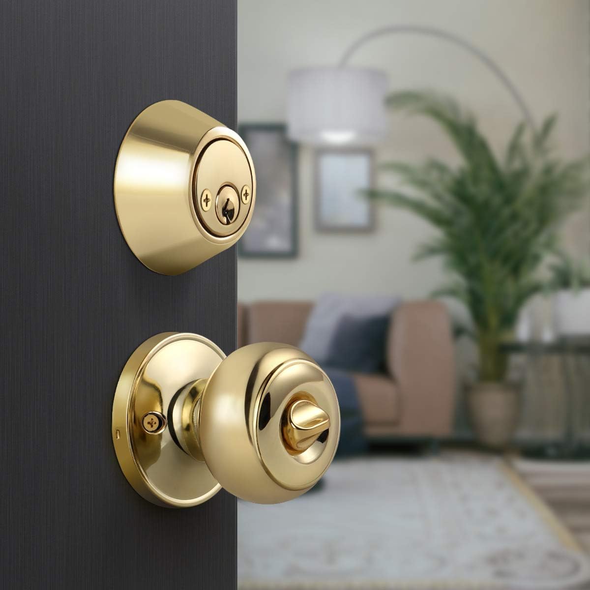 Paquete de 2 pomos de puerta de entrada con llave igual con cerradura de cerrojo de doble cilindro para cerradura de entrada y puerta delantera con