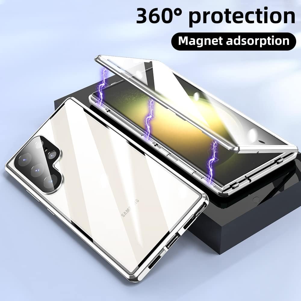 Funda para Samsung Galaxy S23 Ultra, protección de cuerpo completo de 360 grados con bloqueo de seguridad, absorción magnética, parachoques de metal