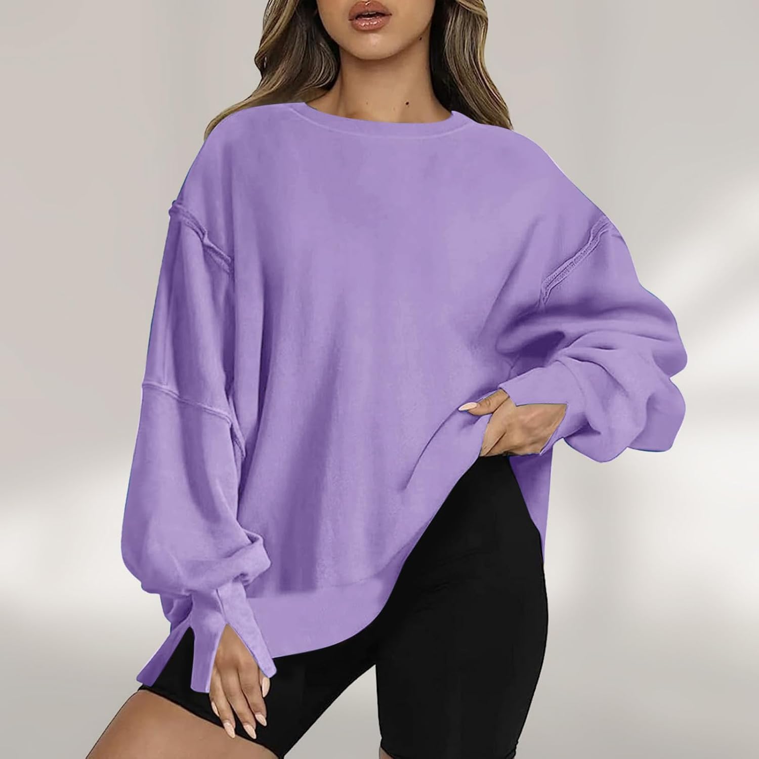 Camisetas para mujer, para otoño e invierno, a la moda, casual, elegante, ligera, con cuello redondo, de manga larga, ajuste holgado