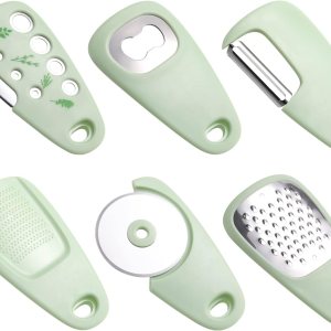 NVTED Juego de utensilios de cocina, 6 piezas de utensilios de cocina, rallador de queso, abridor de botellas, cortador de pizza, pelador de NVTED Juego de utensilios de cocina, 6 piezas de utensilios de cocina, rallador de queso, abridor de botellas, cortador de pizza, pelador de