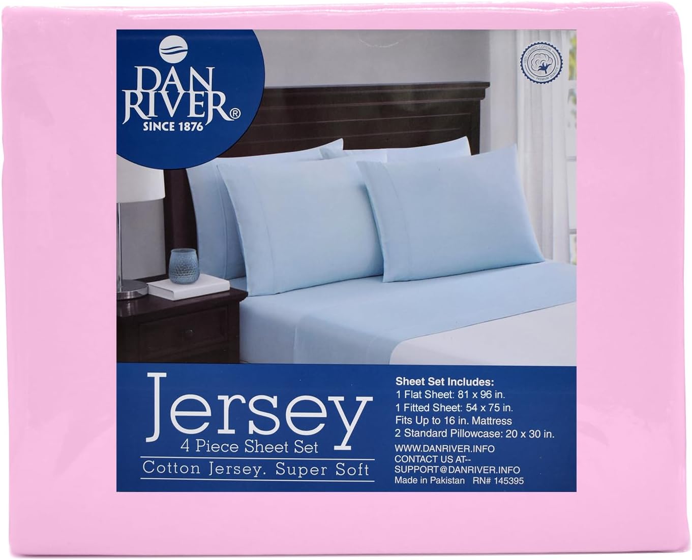 DAN RIVER Juego de sábanas de jersey tamaño matrimonial, sábanas de lujo 100% algodón jaspeado, sábanas de camiseta, ropa de cama para todas las